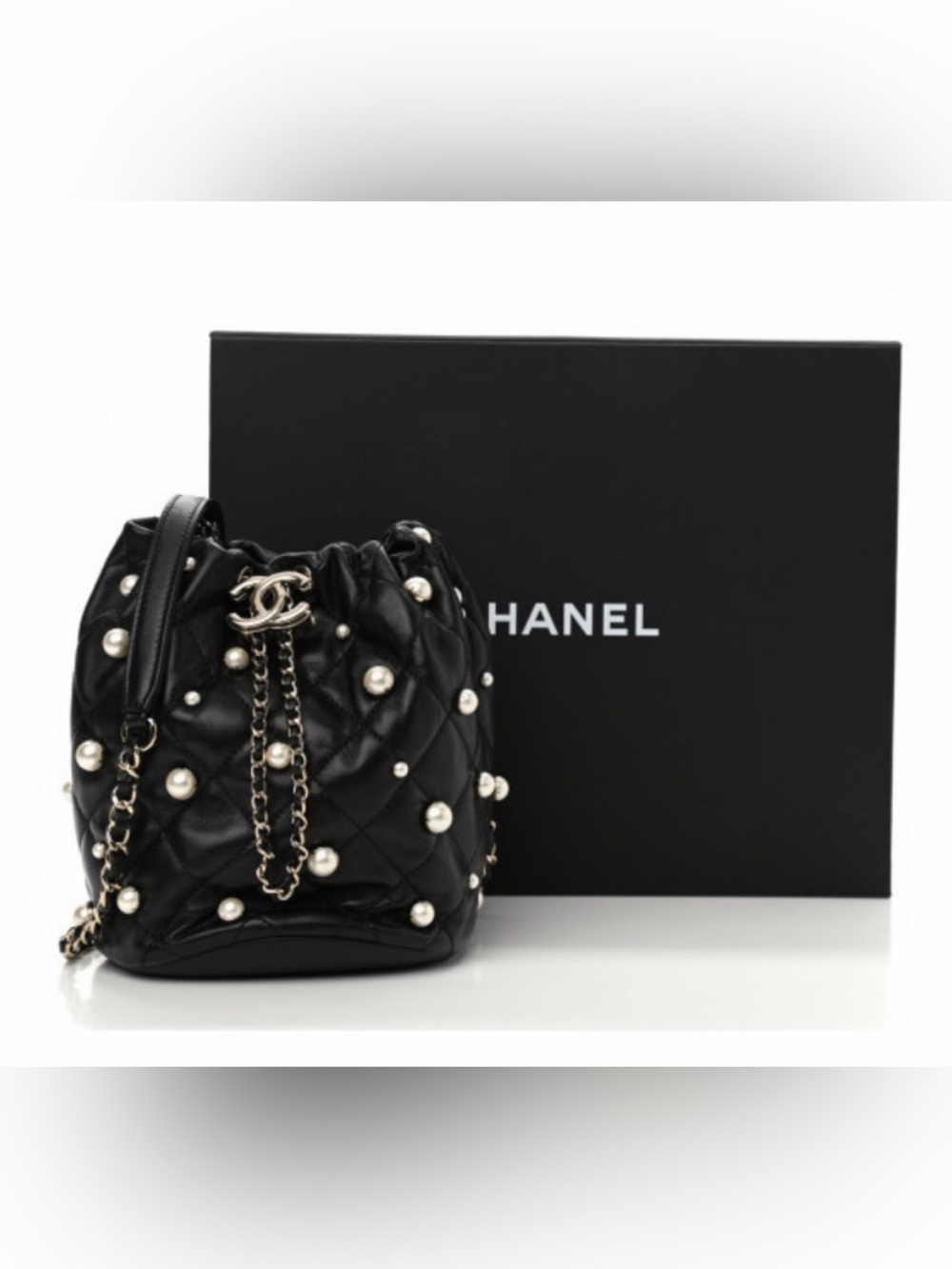 Nwt rare size CHANEL bucket bag with pearl embelishment